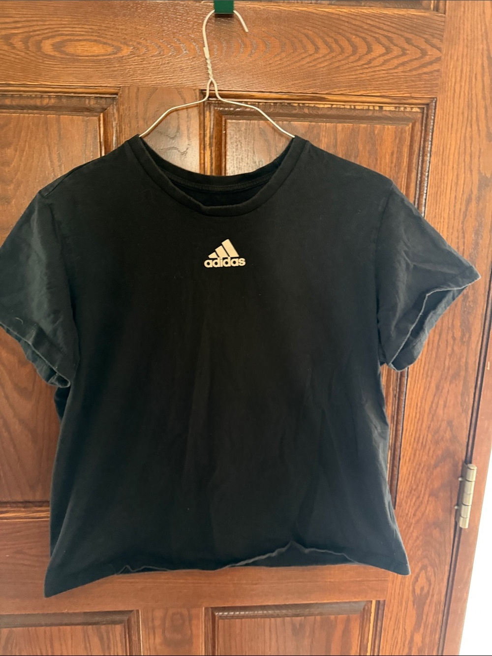 adidas Black Crop Tee with White Logo